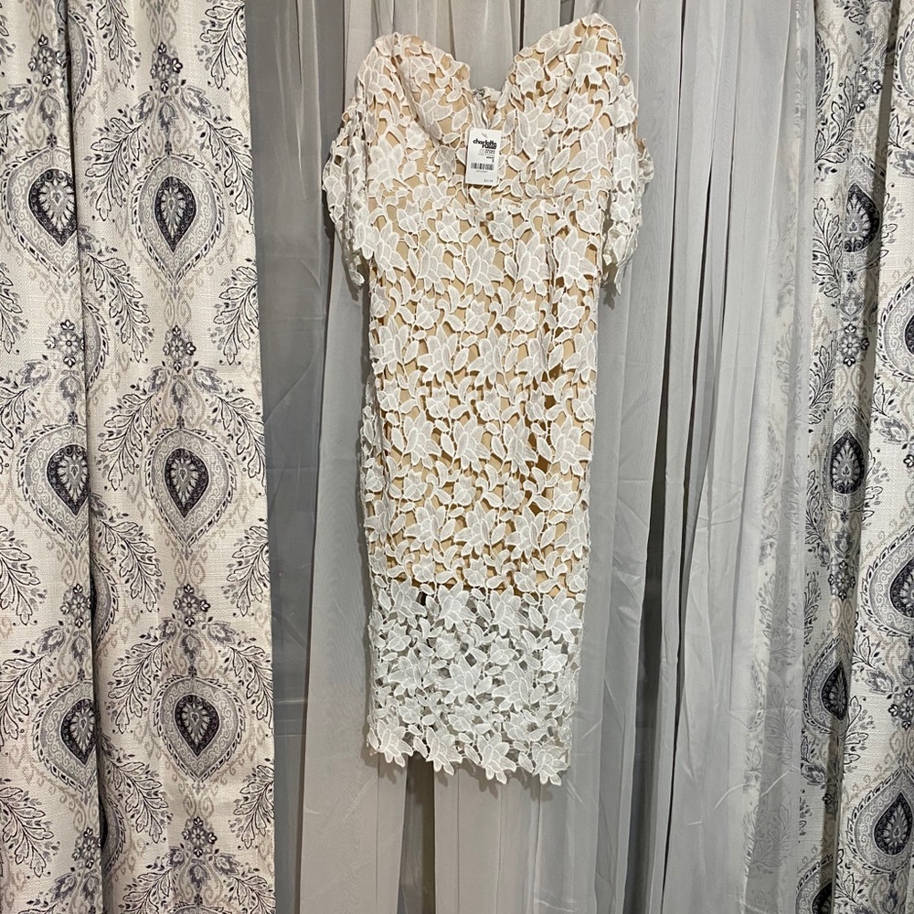 Crochet Overlay Off The Shoulder Dress